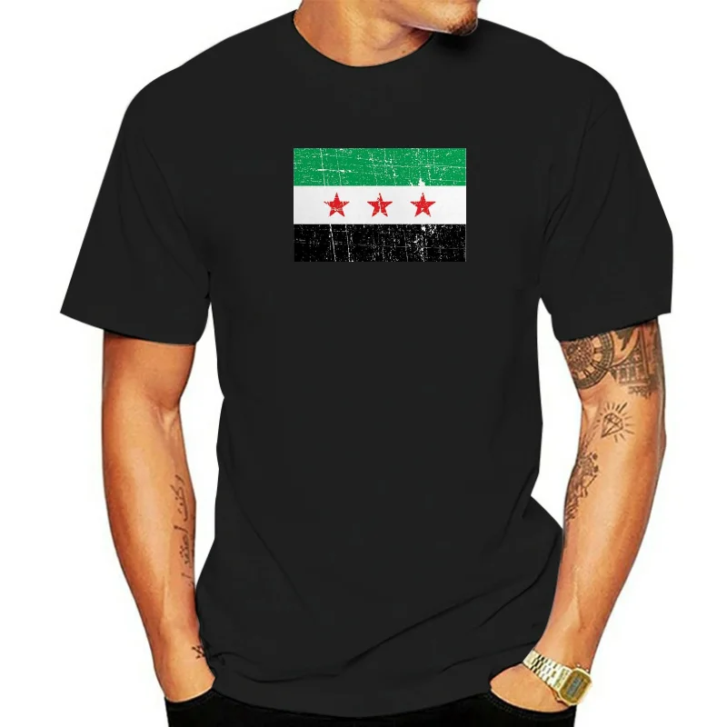 SYRIAN NATIONAL COALITION DISTRESSED LOOK FLAG MENS T SHIRT SYRIA 100% Cotton Short Sleeve O-Neck Tops Tee Shirts