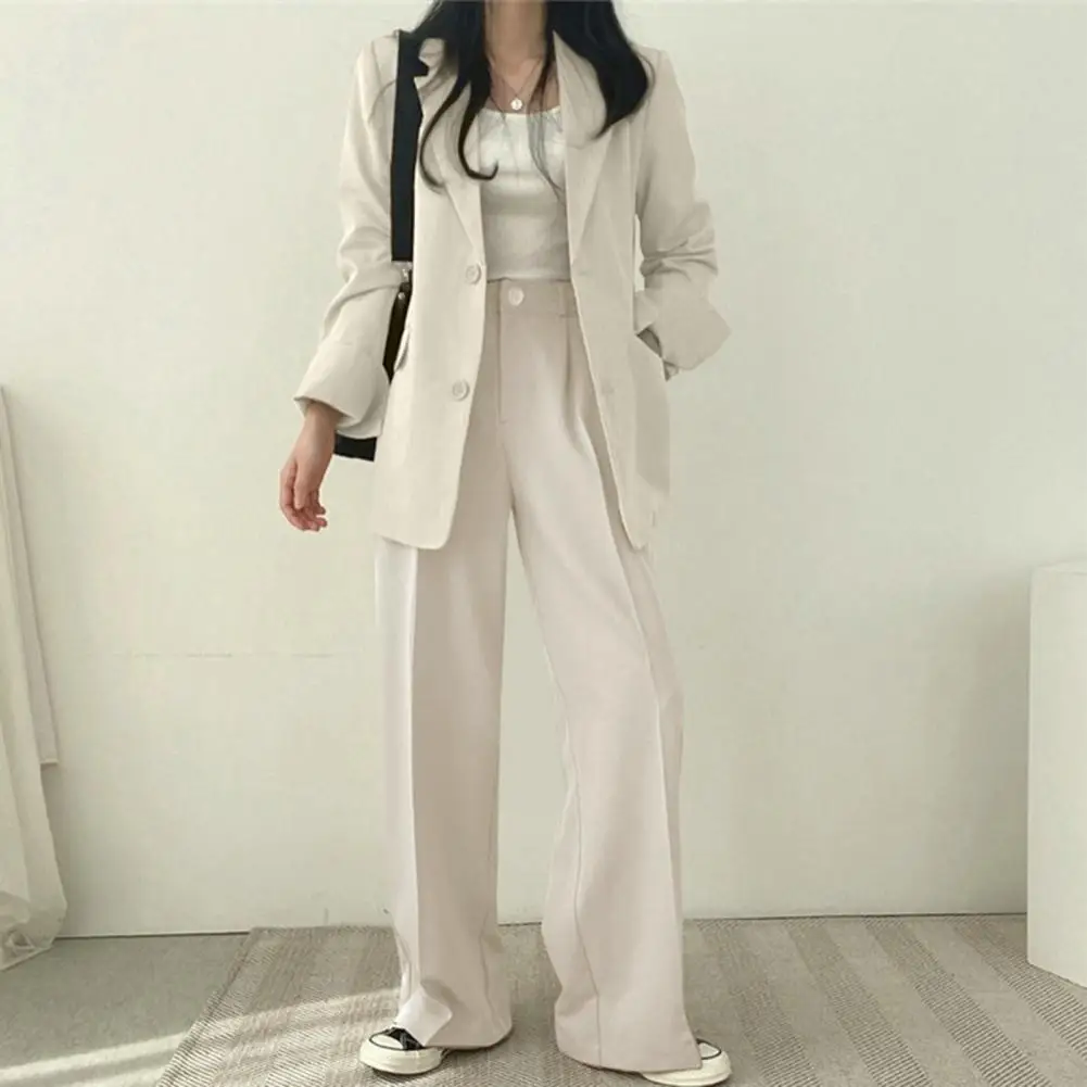 2024 Women Blazer Pants Korean Fashion Open Front Blazer Jacket Straight Wide Leg Suit Pants Women Casual Blazer Suit Pants