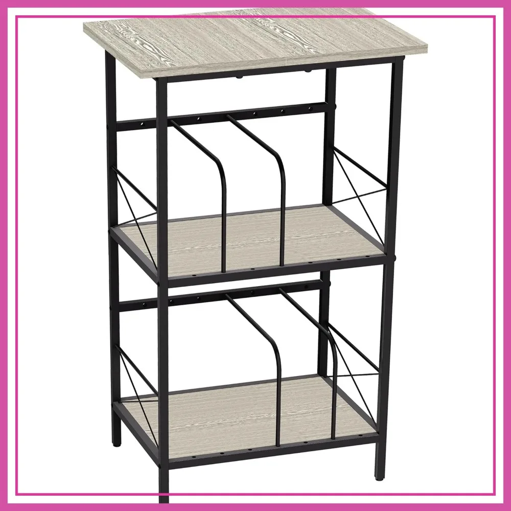

Record Player Stand with 4 Adjustable Dividers, Vinyl Storage for 200 LPs, 3-Tier End Table, Multi-Functional, Grey