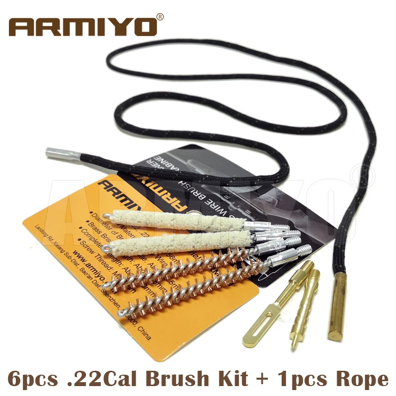 Armiyo.22Cal 5,56mm Pipeline Carbon Deposits Reinigung Pinsel Kit Tupfer Messing Patch Puller Halter Mit Seil Jagd Zubehör – Detail 2