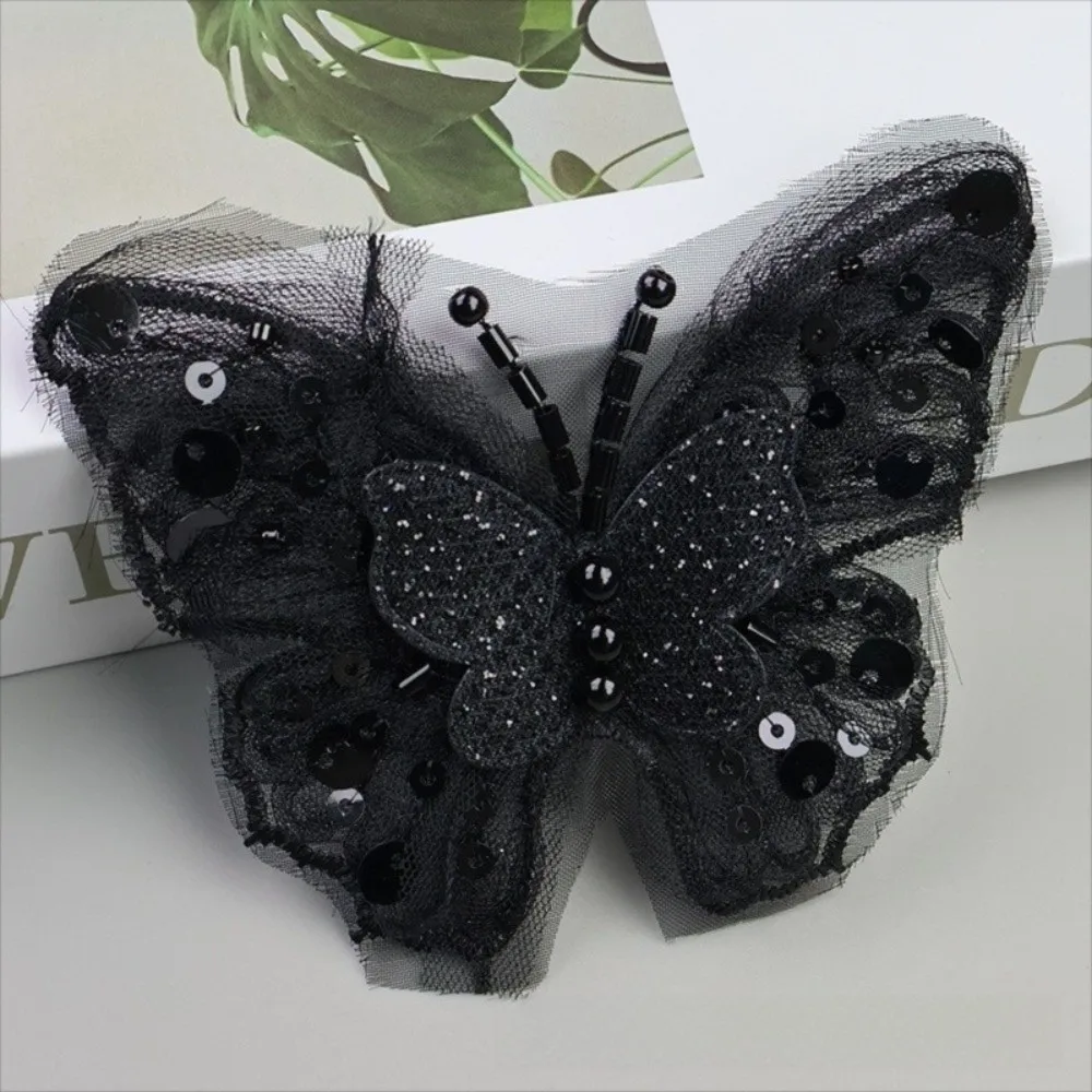Double-Layered Sequins Butterfly Applique Hand-Sewn Gold-Sprayed Embroidered Patches Lustrous Mesh Sequins