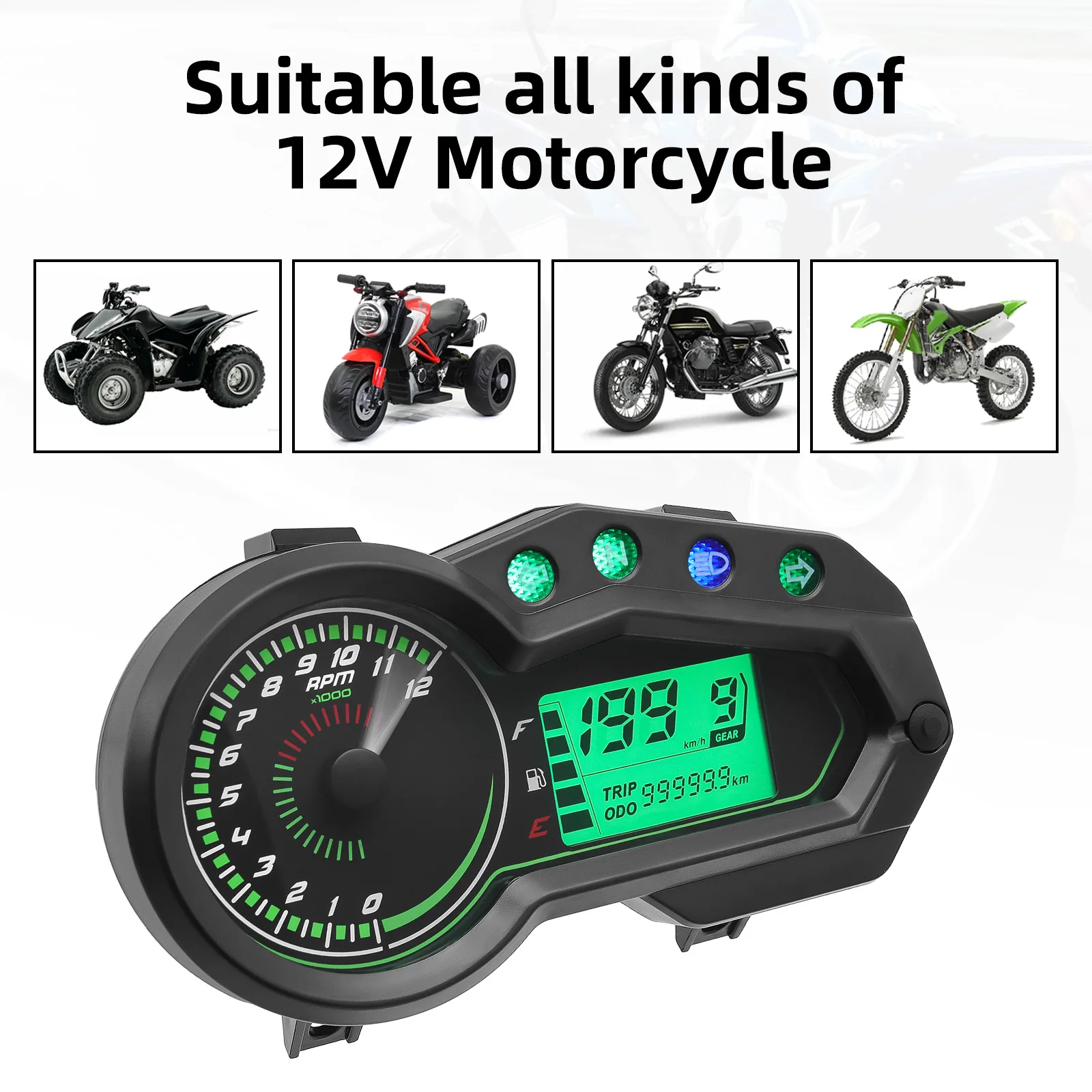 Moto Digital Speedometer Tachometer Odo Universal Dash With 12000RPM Fuel For Brazil GY200 For All 12V Motorcycle Plug and Play