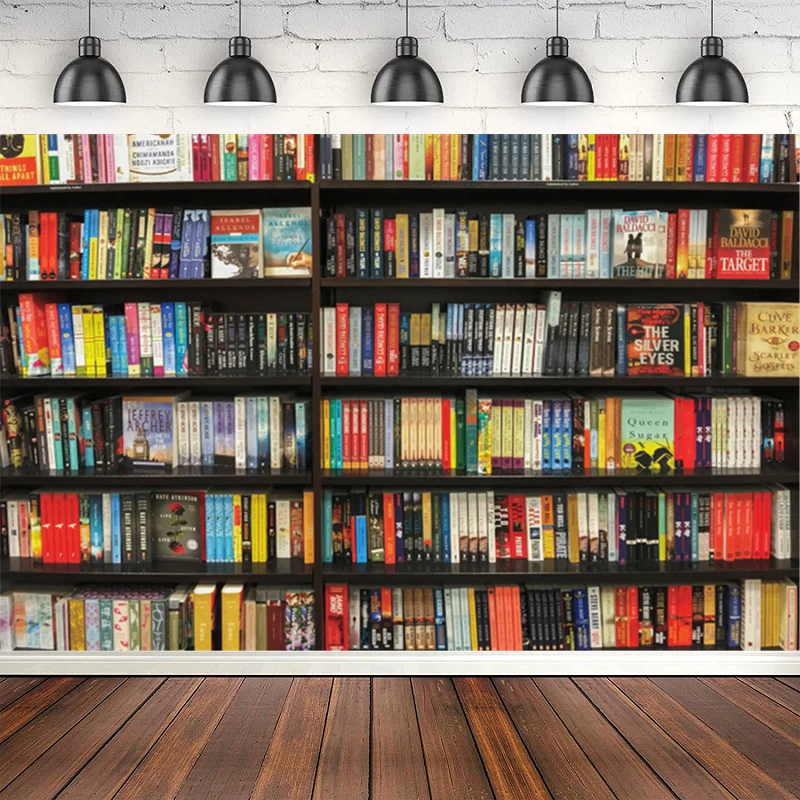 Photography Backdrop Different Books Magazine Wooden Shelf For Books Library Party Decor Banner Photo Background Poster