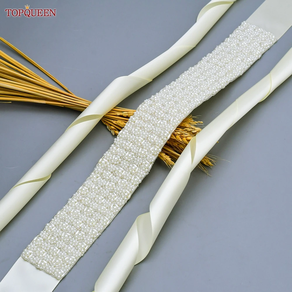 TOPQUEEN S20 Pearls Bridal Belt for Women Wedding Dresses Sash Bridesmaid Belts Daily Handmade Beads Plus Size Bead Wholesale