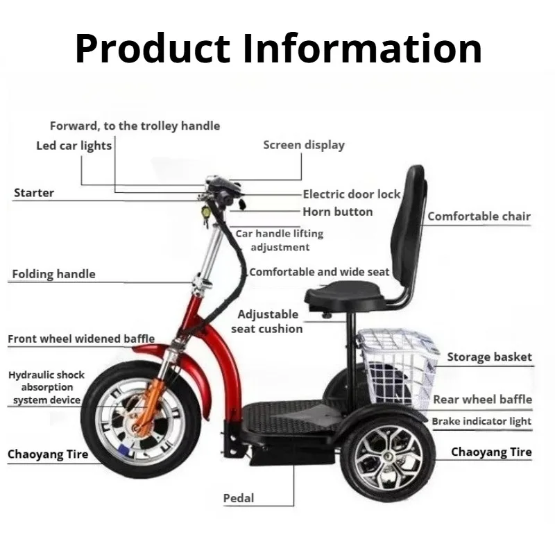 Adult Flowing Folding with Basket Small Electric Tricycle Elderly Shopping Mobility Scooter Disabled Commuting Electric Scooter