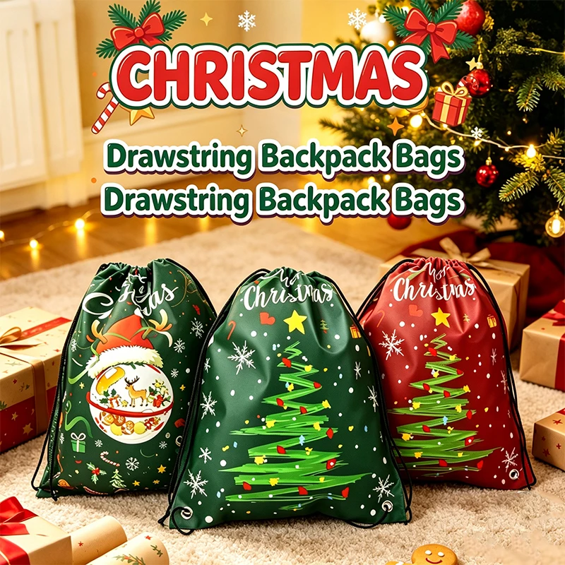 Christmas Drawstring Backpack Gift Bag Xmas Goody Candy Storage Pouch Holiday Party Favor Drawstring Sack for Halloween Presents