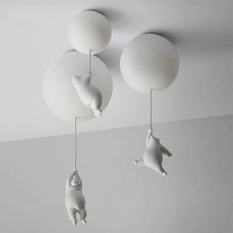 Indoor Modern Designer Cartoon Polar Bear Ceiling Lights Kids Hanging Lamp for Rooms Bedroom Lamp Children\'s Room Decor LED