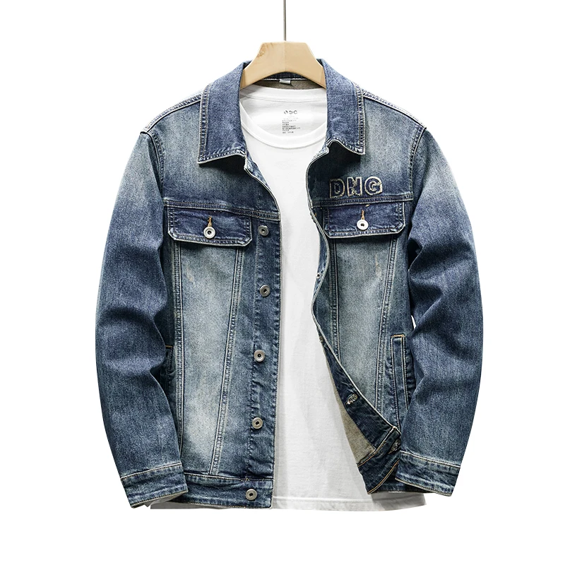 High quality new blue denim jacket simple design letter embroidery trend men\'s jacket men\'s top jaqueta jeans masculina