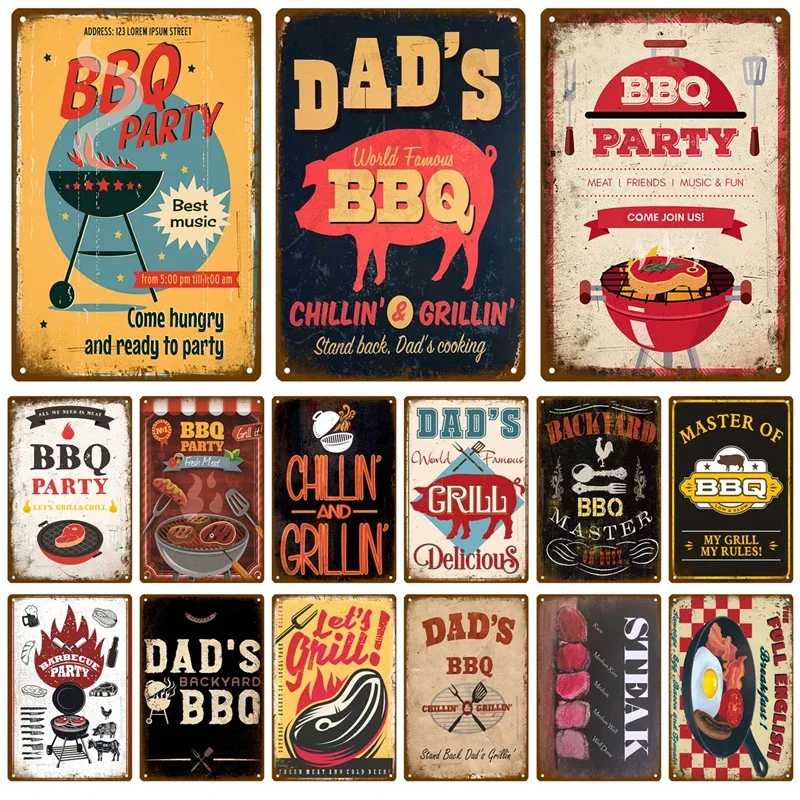 Retro BBQ Master Metal Tin Sign Vintage Grilling Plaque for Outdoor Patio Bar Kitchen Man Cave Wall Hanging Decor