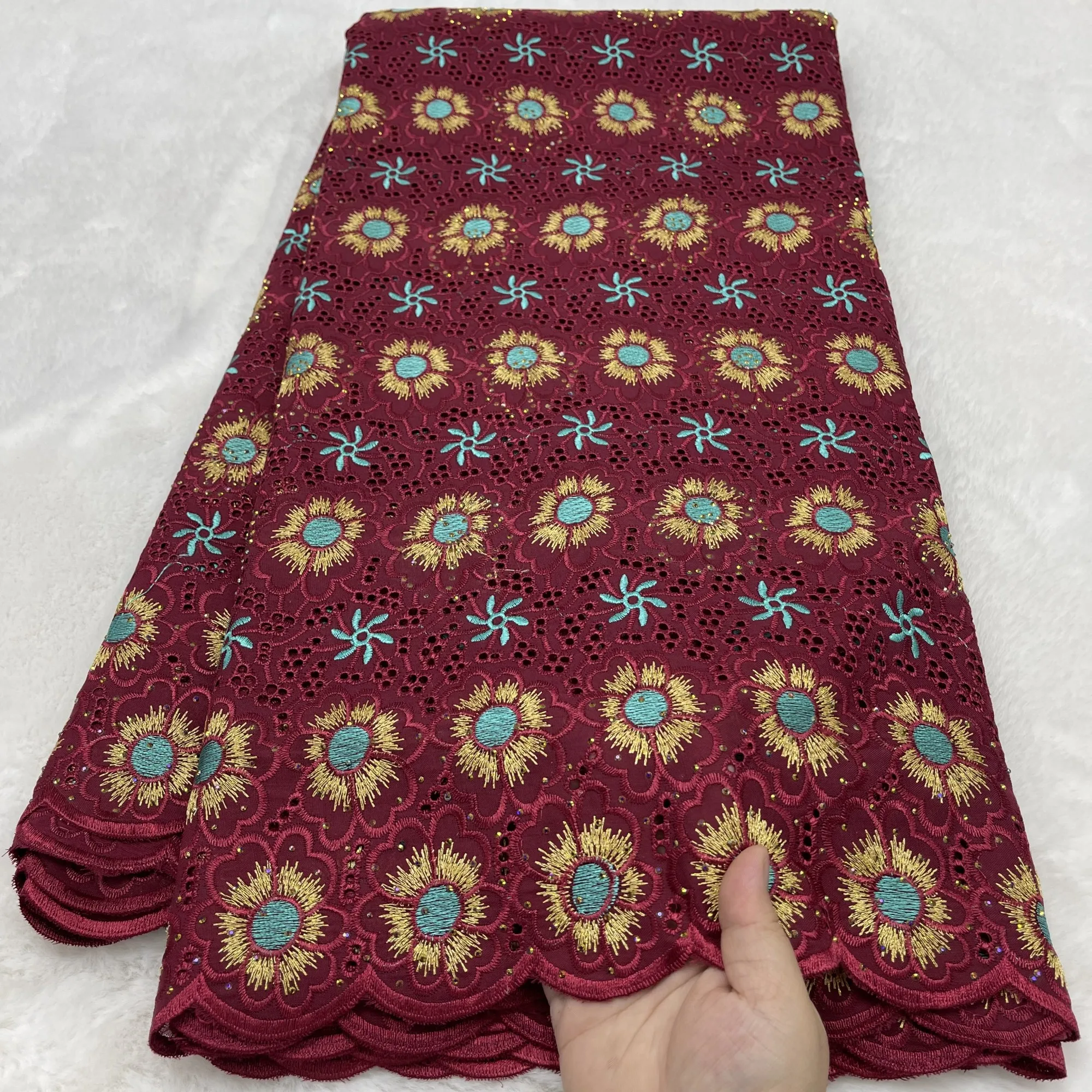 

African Embroidered Swiss Voile Lace with Stones Latest Sewing Nigeria Garment Cloth All Occasions Fabric Dress Material QY65-19