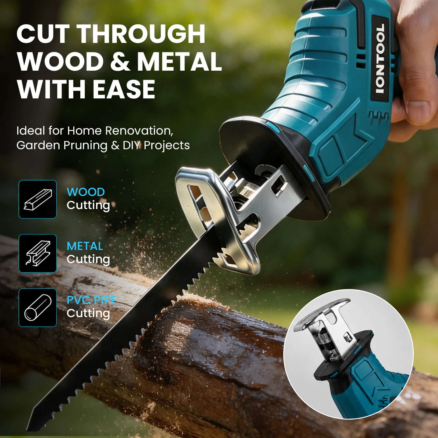 IONTOOL 90W 3000SPM Cordless Reciprocating Saw for Garden Branch Trimming and DIY Wood Crafting Projects