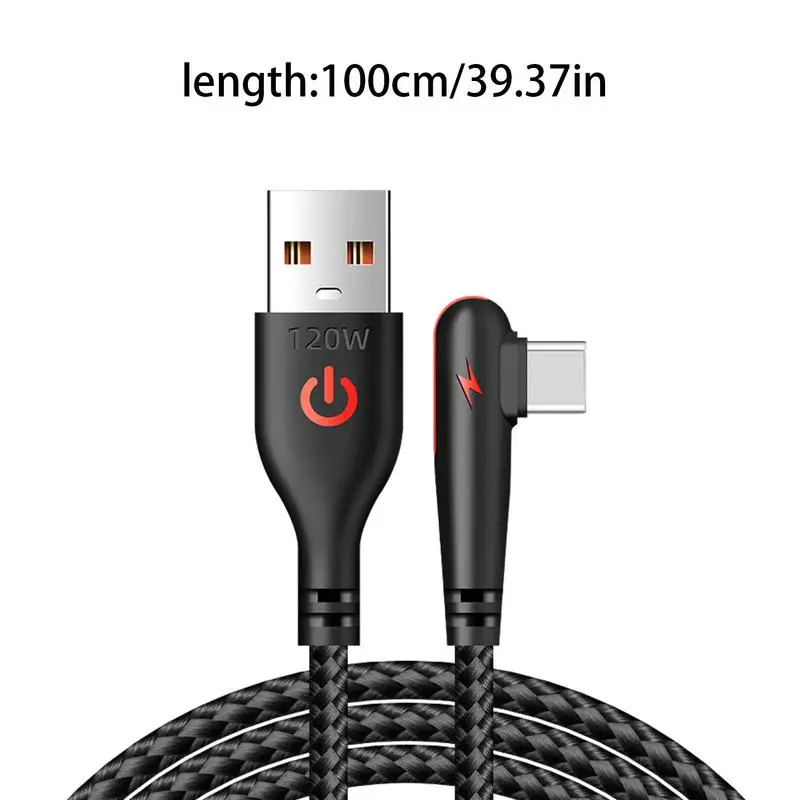 Câble USB Type-C Tressé à Angle Droit, Charge Rapide 120W, Résistant 90, Référence à la Description