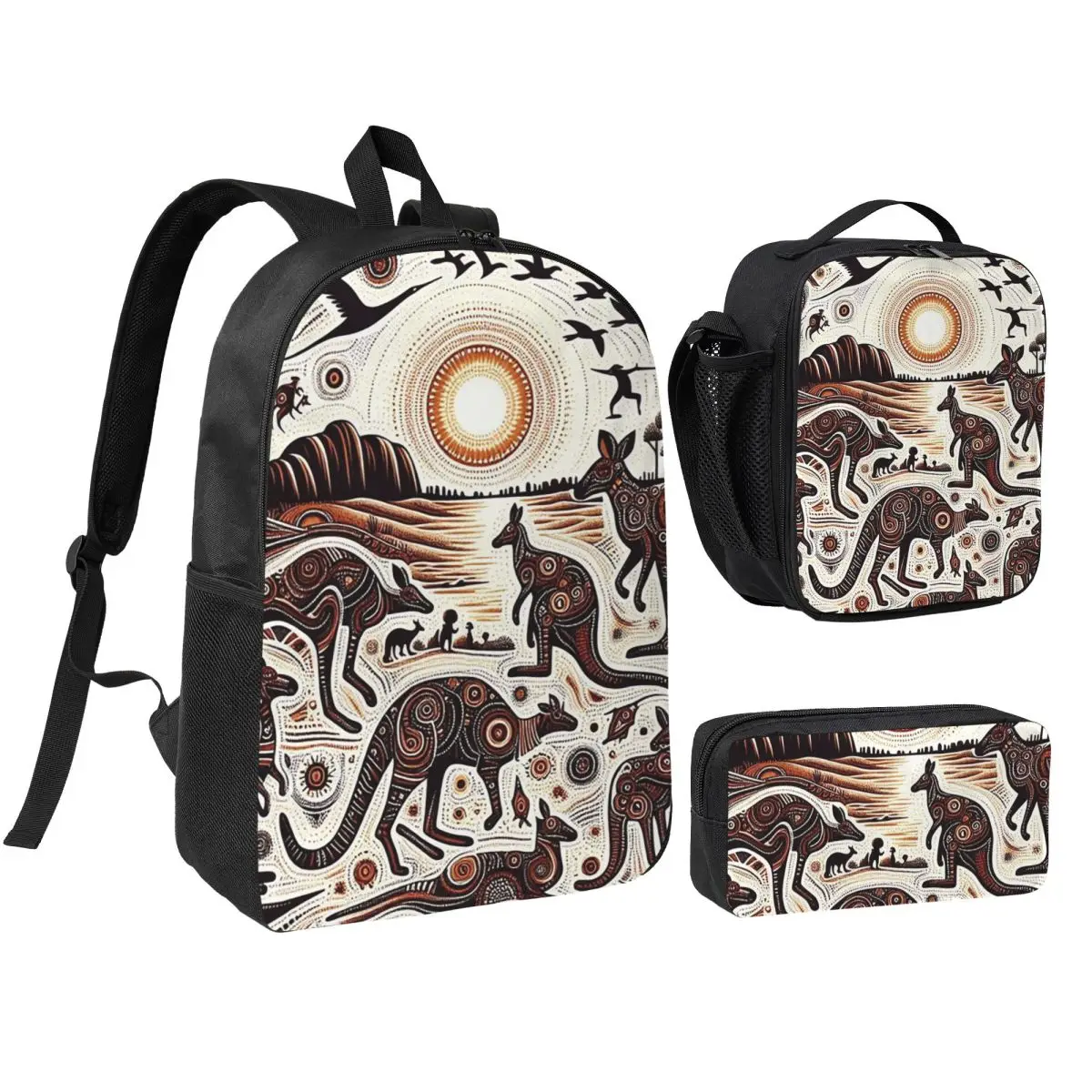 Australian Wildlife And Natural Scenery Backpack Student BookBag School Bag Shoulder Bags 3ps Insulated Lunch Bag Pencil Case