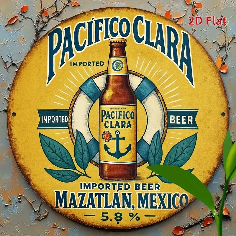 Vintage Pacifico Clara Beer Tin Metal Sign Mexican Brewery Decor 8x8