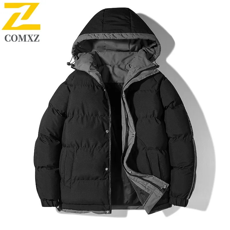 COMXZ Winter Cotton Coat Unisex Hooded Climbing Lightweight Windproof Jacket Fashion Fake Two Piece Thickened Warm Outerwear
