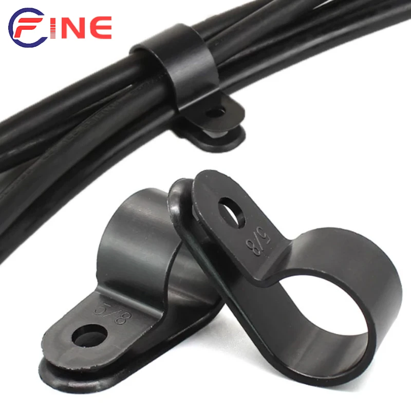 R-Type Nylon Cable Clamp Black Nylon Fasteners Cable Mounting Fix Aperture 3.2-25mm