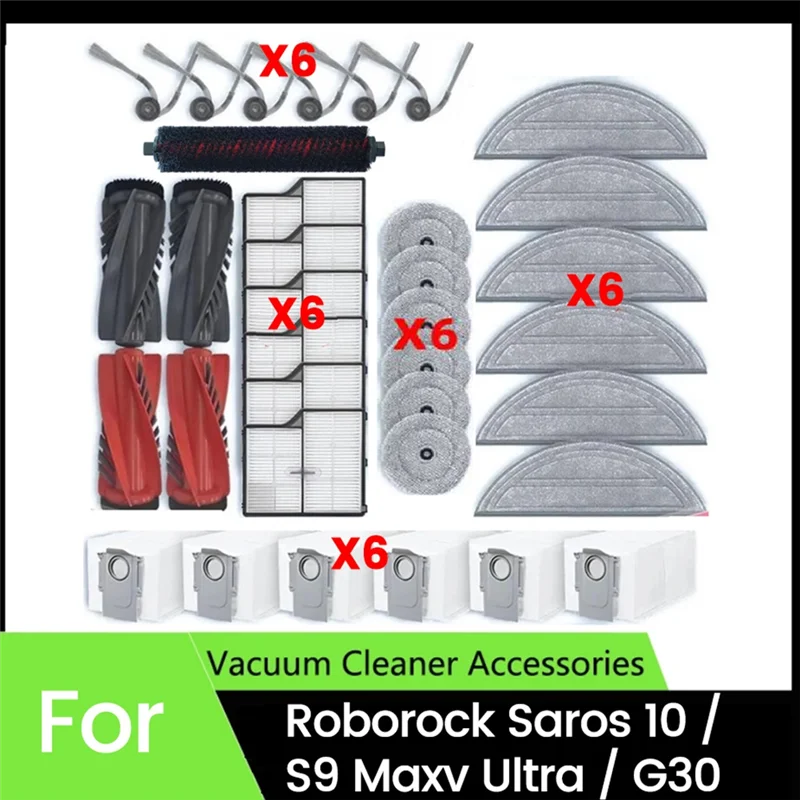 

ABVI-33 шт. для пылесоса Roborock Saros 10/G30/S9 Maxv Ultra, запасные части для пылесоса, основная боковая щетка, фильтр, накладка для швабры, мешок для пыли