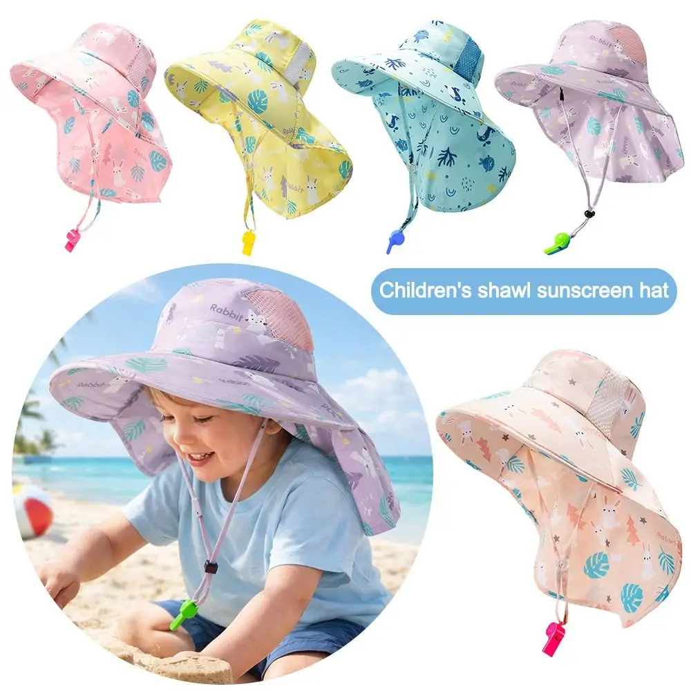 

Gifts Breathable Summer Children's Sun Hat Wide-brimmed UV Protection Girls' Fisherman's Hat Thin Cartoon Shawl Sun Cap