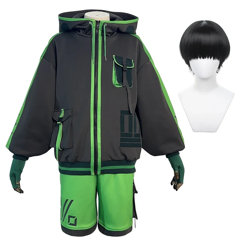 

FC6HOLOUN Mob 100 Anime Mobu Saiko Hyaku Kageyama Shigeo Cosplay Costume Wig Hoodie Shorts Gloves Rose Net Daily Wear@FC8！