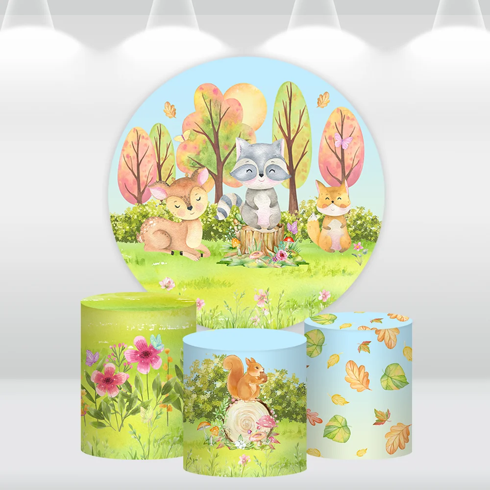 

Woodland Party Decoration for Birthday Forest Animals Round Circle Backdrop Cover Fox Bear Newborn Baby Shower Banner Wall