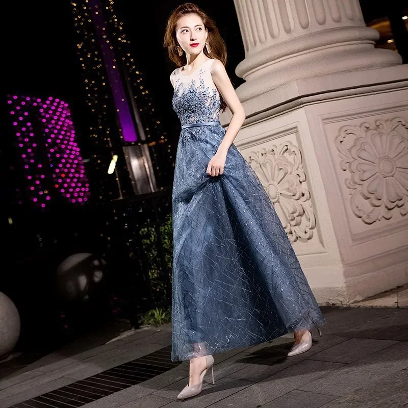 2024 Summer Annual Meeting Dignified Atmosphere Long Thin Blue Fairy Hosting Banquet Evening Dress Women