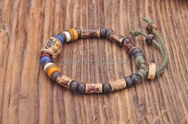 G164 B Handmade Craft Hemp Surfer Wristband Bracelet Bangle Ceramic Clay Beads Mens