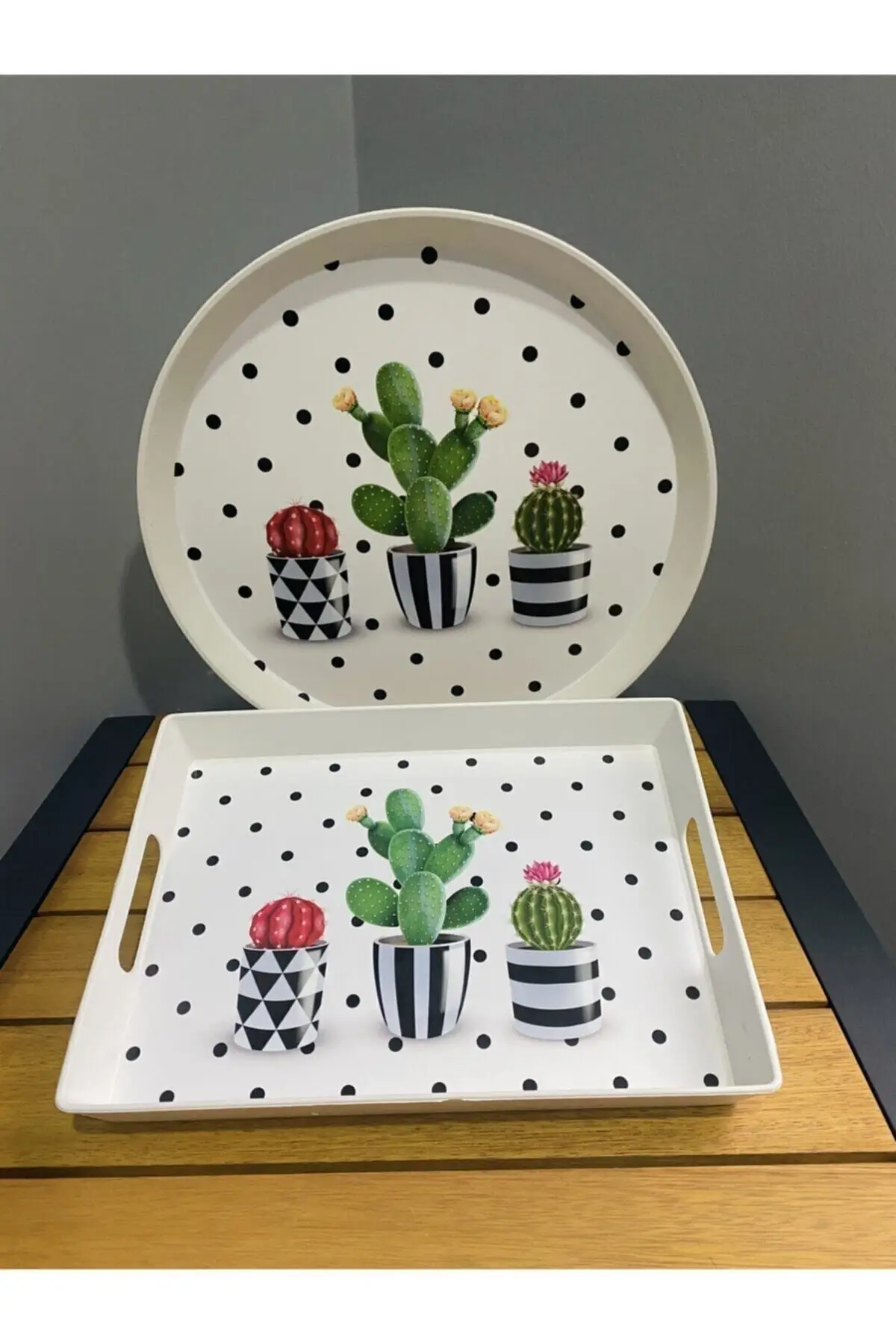 

2 pcs cactus patterned 2 pcs tray tray set round rectangular tray set Tea coffee serving tray tray tray set Tea tray