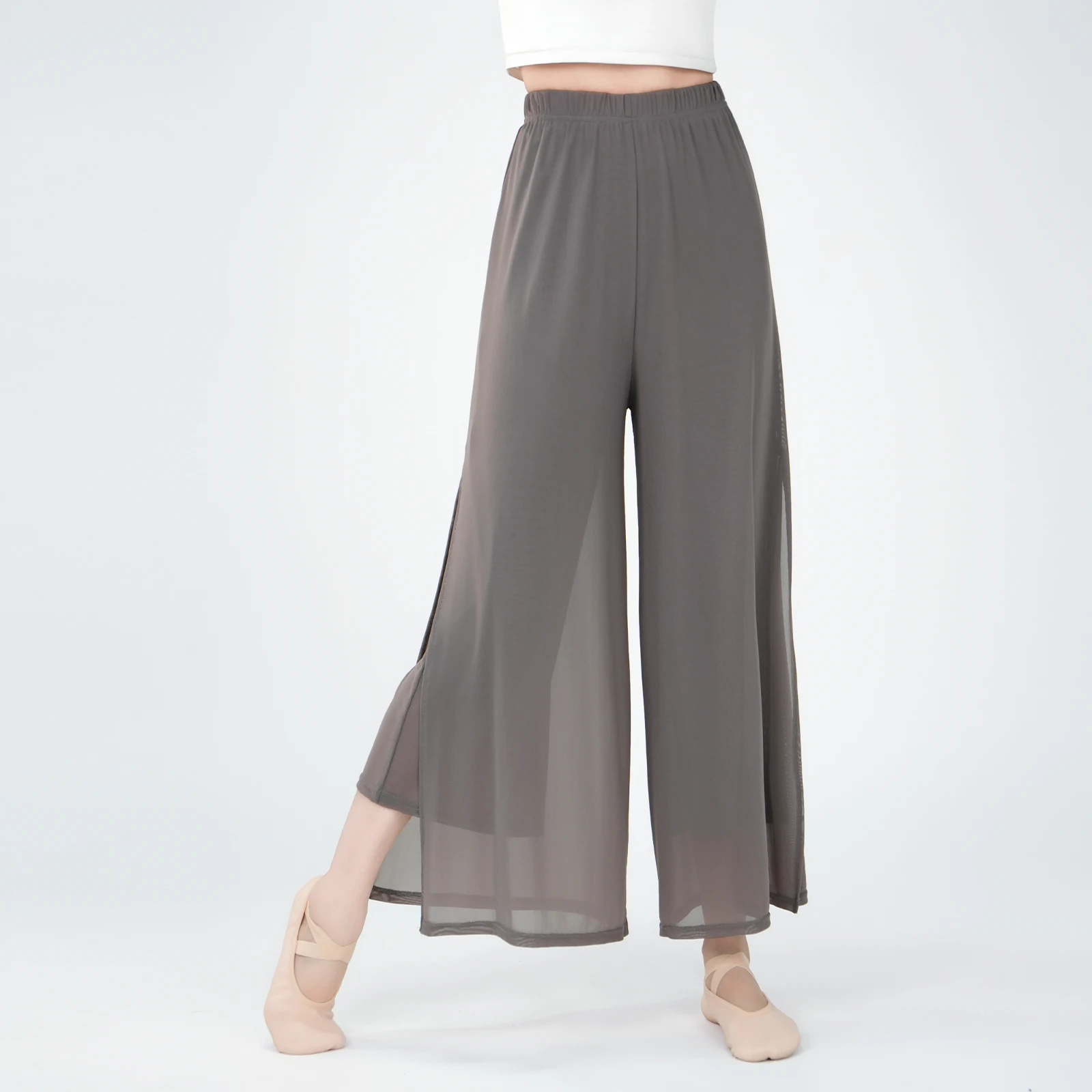 Pantalones de baile para mujer y niña, pantalones de pierna ancha para ballet, pantalones deportivos de doble capa, pantalones de yoga para fitness, pantalones largos de malla para correr y bailar para adultos