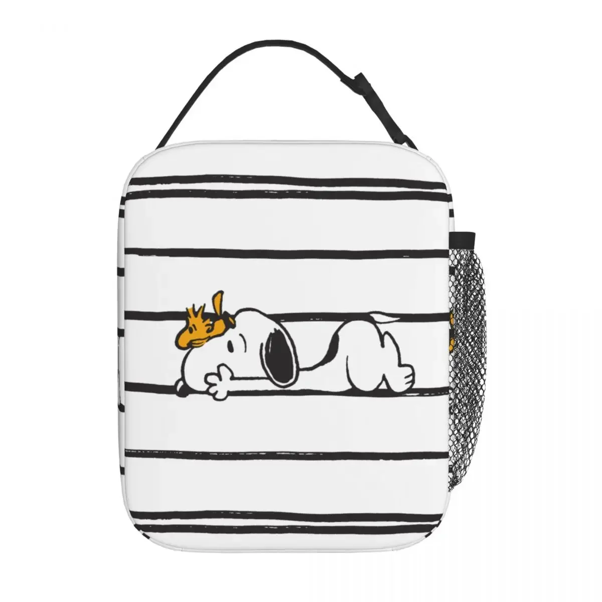 Snoopy Woodstock Cartoon Stripe Insulated Lunch Bags Large Meal Container Thermal Bag Tote Lunch Box School Travel Bento Pouch