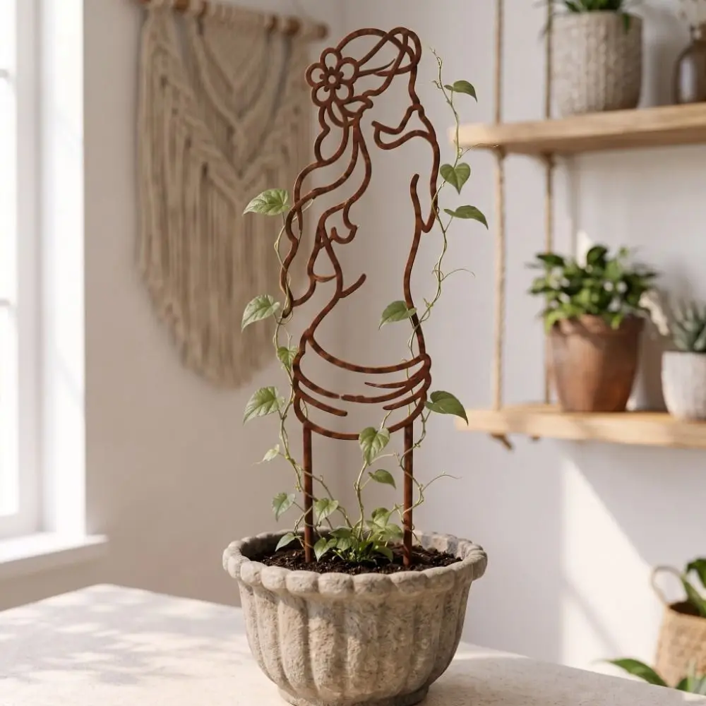 Iron Character Silhouette Plant Stand Strong Load Bearing Weather Resistance Plant Fixed Frame Hollow Out Plant Climbing Trellis