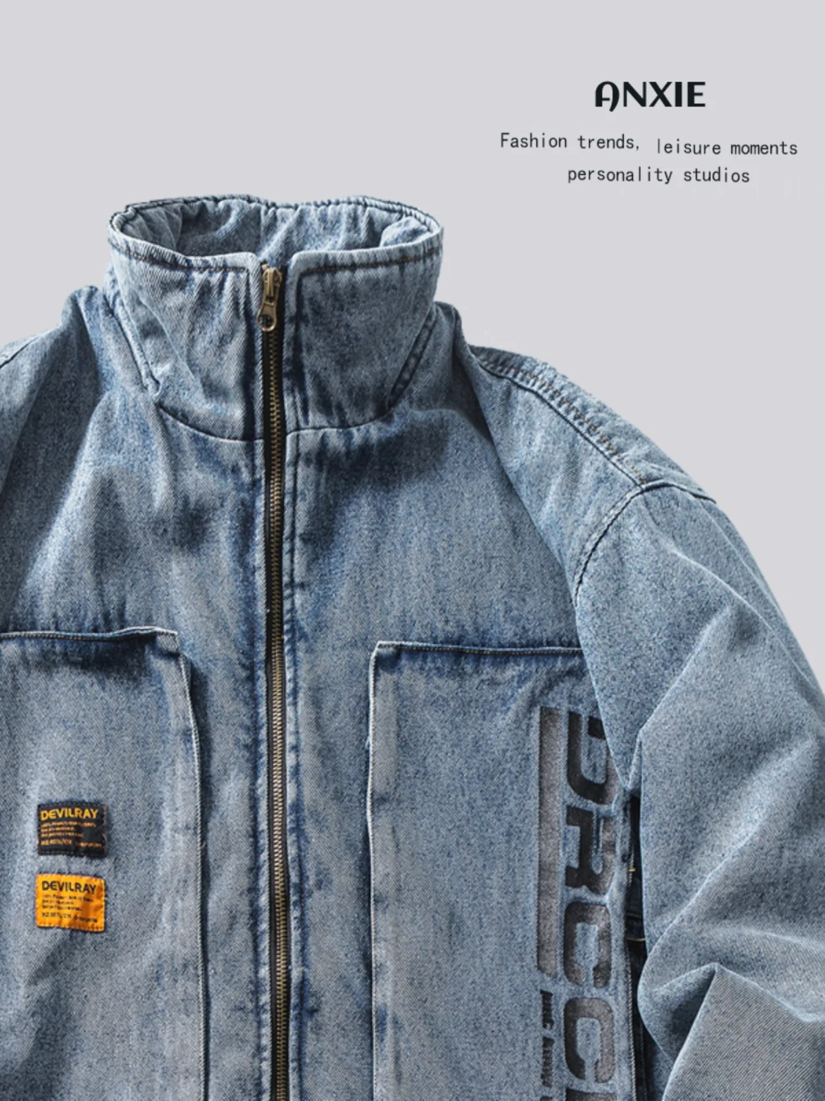 

ANXIE Loose Men's Denim Cotton Jaet Trendy Winter Outerwear Youthful Vitali Sle Pure E-commerce Exclusive