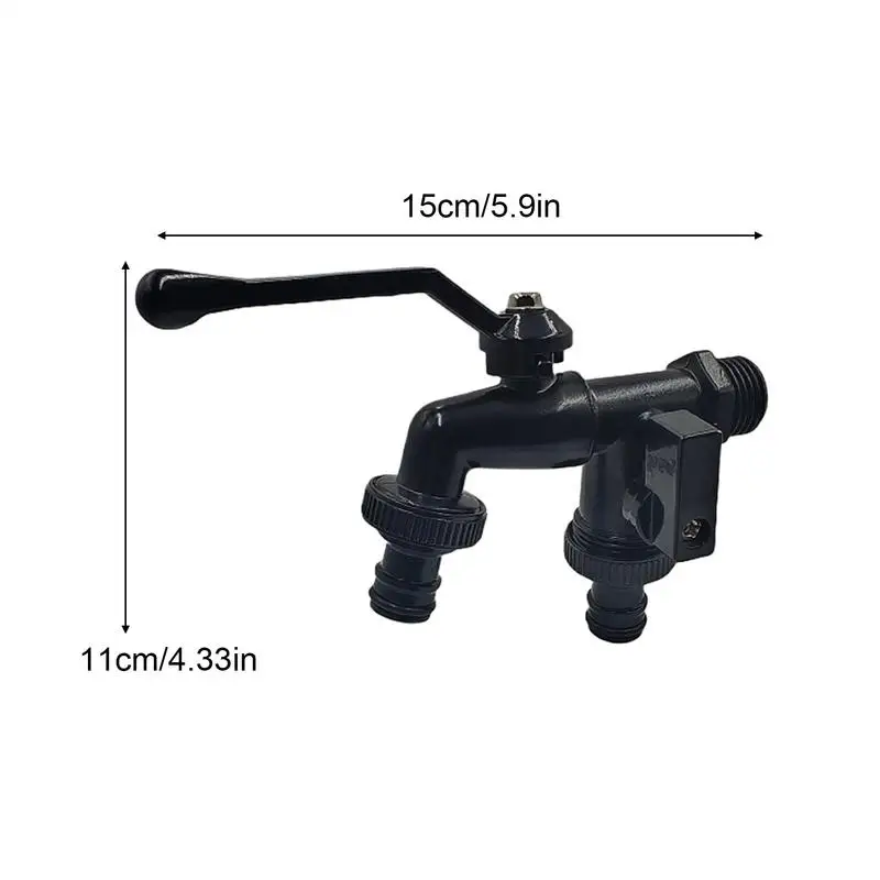 Grifos dobles para exteriores, grifo de agua de latón negro para jardín, grifo de entrada de 1/2 pulgadas, grifo exterior a prueba de heladas, resistente, 2 vías