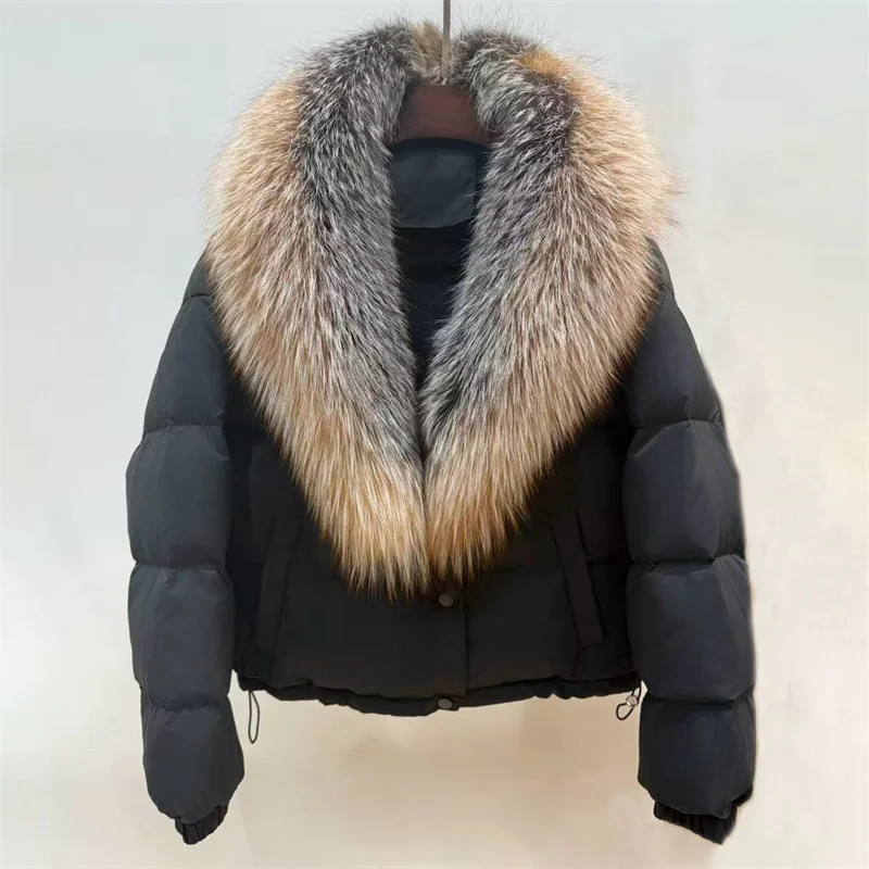 سترة شتوية نسائية 2025 جديدة 90 معطف سميك دافئ مملوء بطة بيضاء معطف سميك قابل للفصل بياقة من فرو الثعلب معاطف سفلية y2k سترات للأسفل