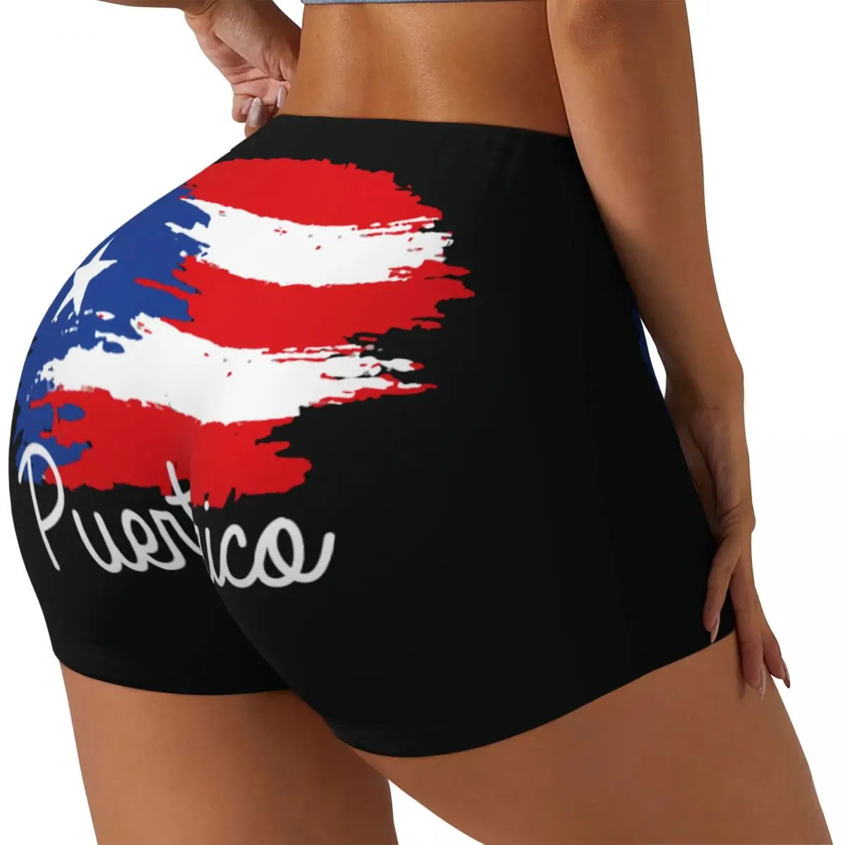 Sexy Tight Hip Sports Shorts Puerto Rico Flag Fitness Women's Comfortable Yoga Shorts