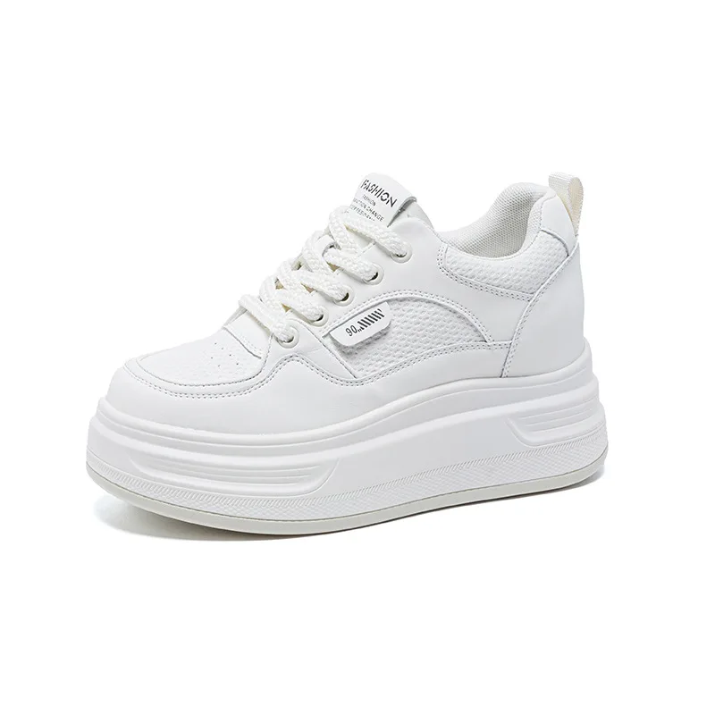 

8cm Platform Sneakers for Petite Women High Heel 3 Inch Wedge Shoes White Comfortable Platform Shoes Comfy Lightweight