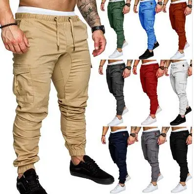 

Men's Workwear Multi ket Pants Straight Leg Loose Fit Polyester Fabric No Ironing Required mid Waist Belted Casual Trousers
