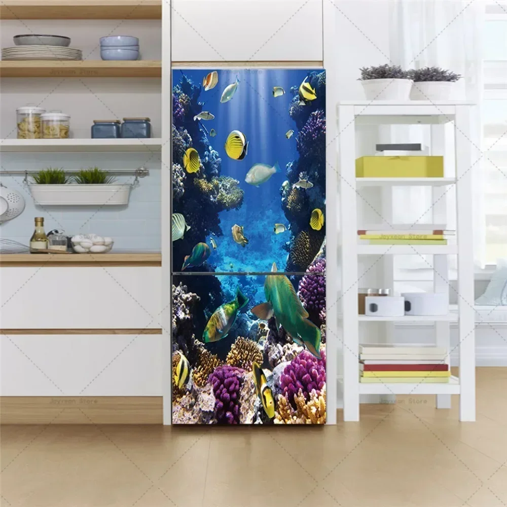 Pegatina 3D para puerta de nevera, póster de paisaje de tamaño personalizable, vinilo PVC, impermeable, decoración de cocina, calcomanías para