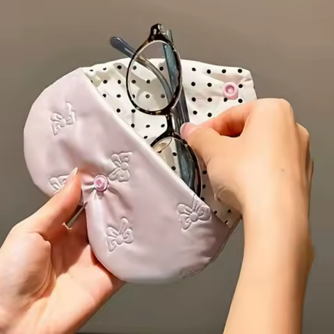 Bow Embossed Heart Glasses Bag Women Pink Sunglasses Storage Bag Zipper Pouch Cotton Padded Anti Crush PU Leather Eyeglasses Box