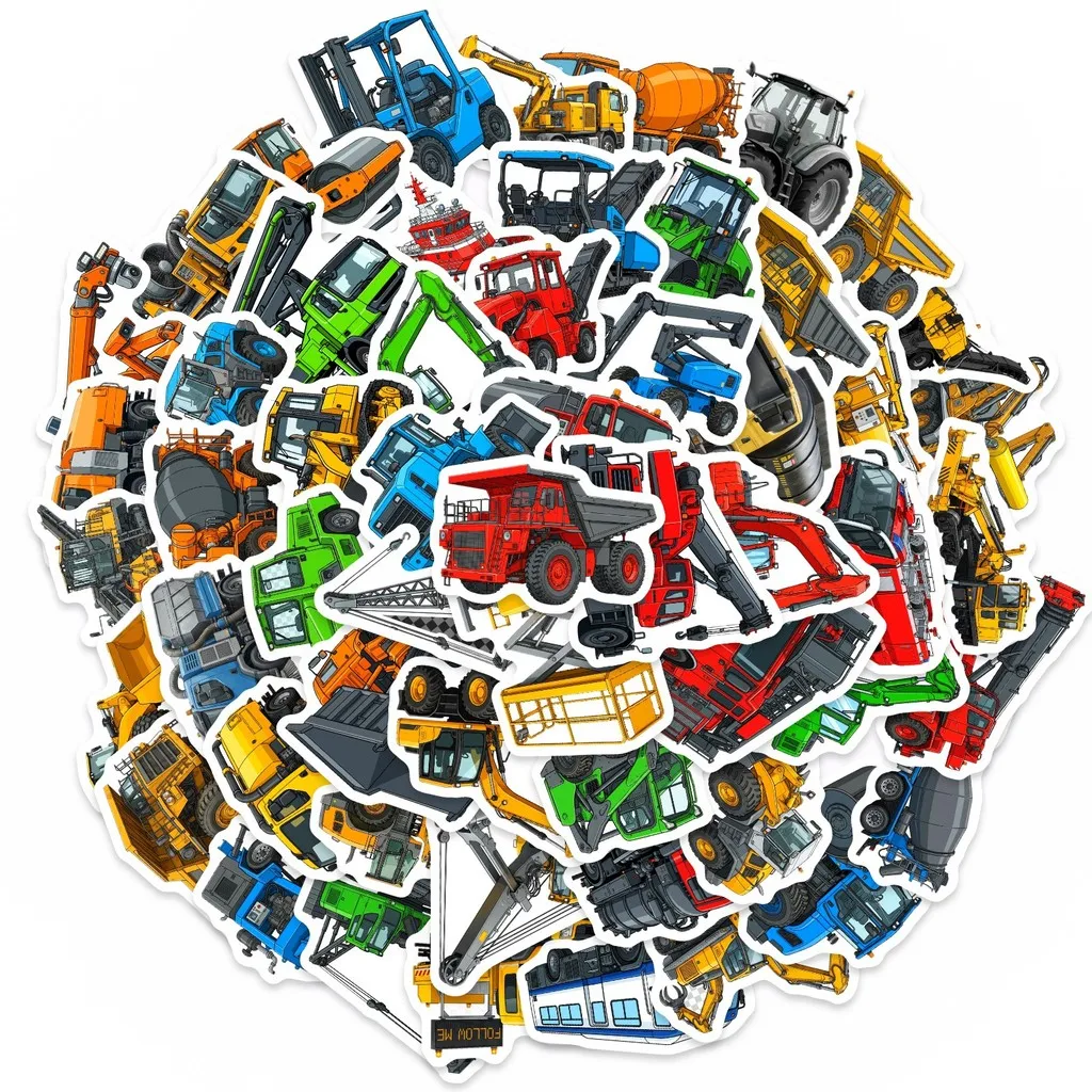 Engineering Truck Themed Sticker Pack 50 Sheets, Excavator Graffiti Stickers, Ideal for Scrapbook Custom Anime Worlds Store