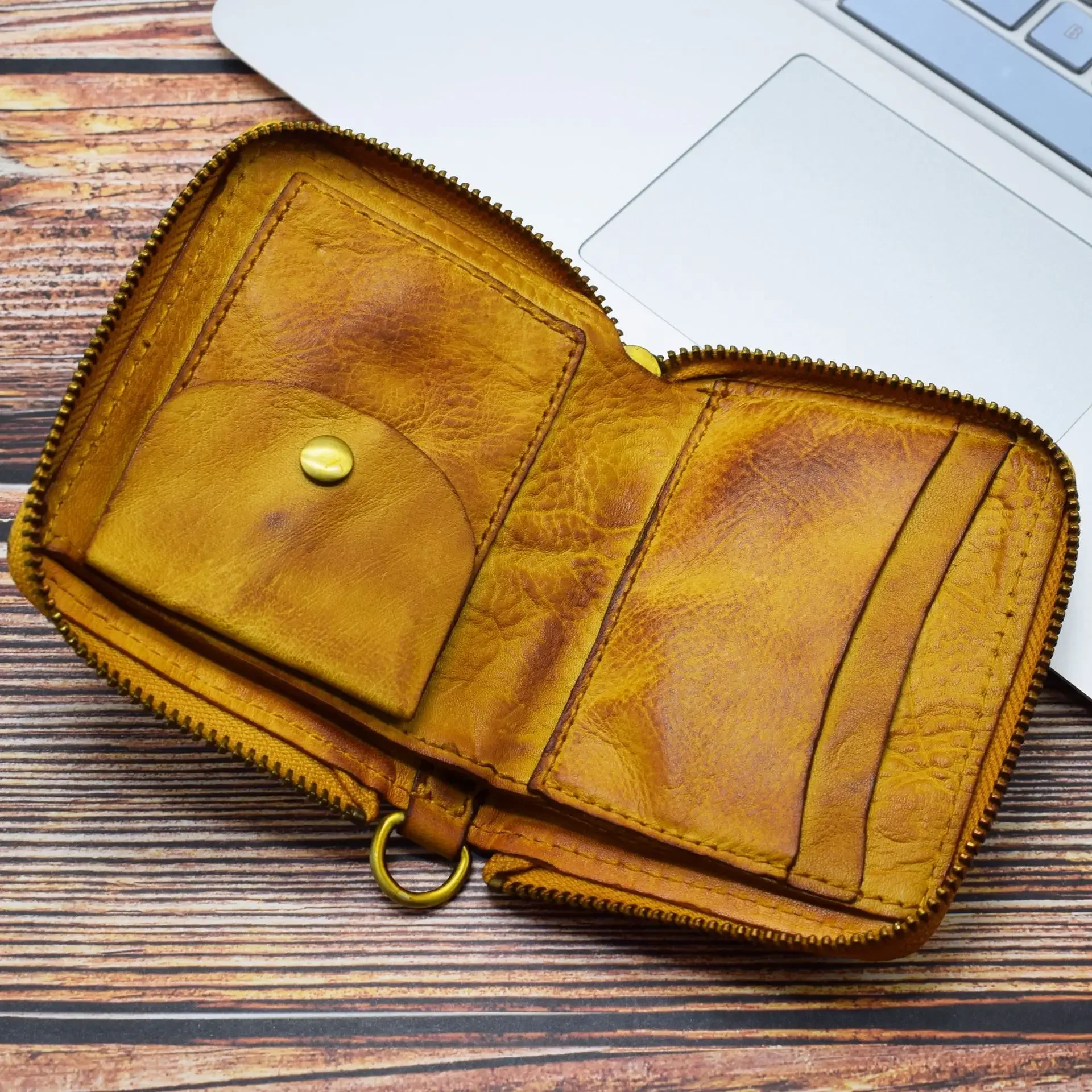 Genuine Leather Men Wallet Vintage Cowhide Coin Pocket Card Holder Men  Purse High Quality Zipper Short Wallets