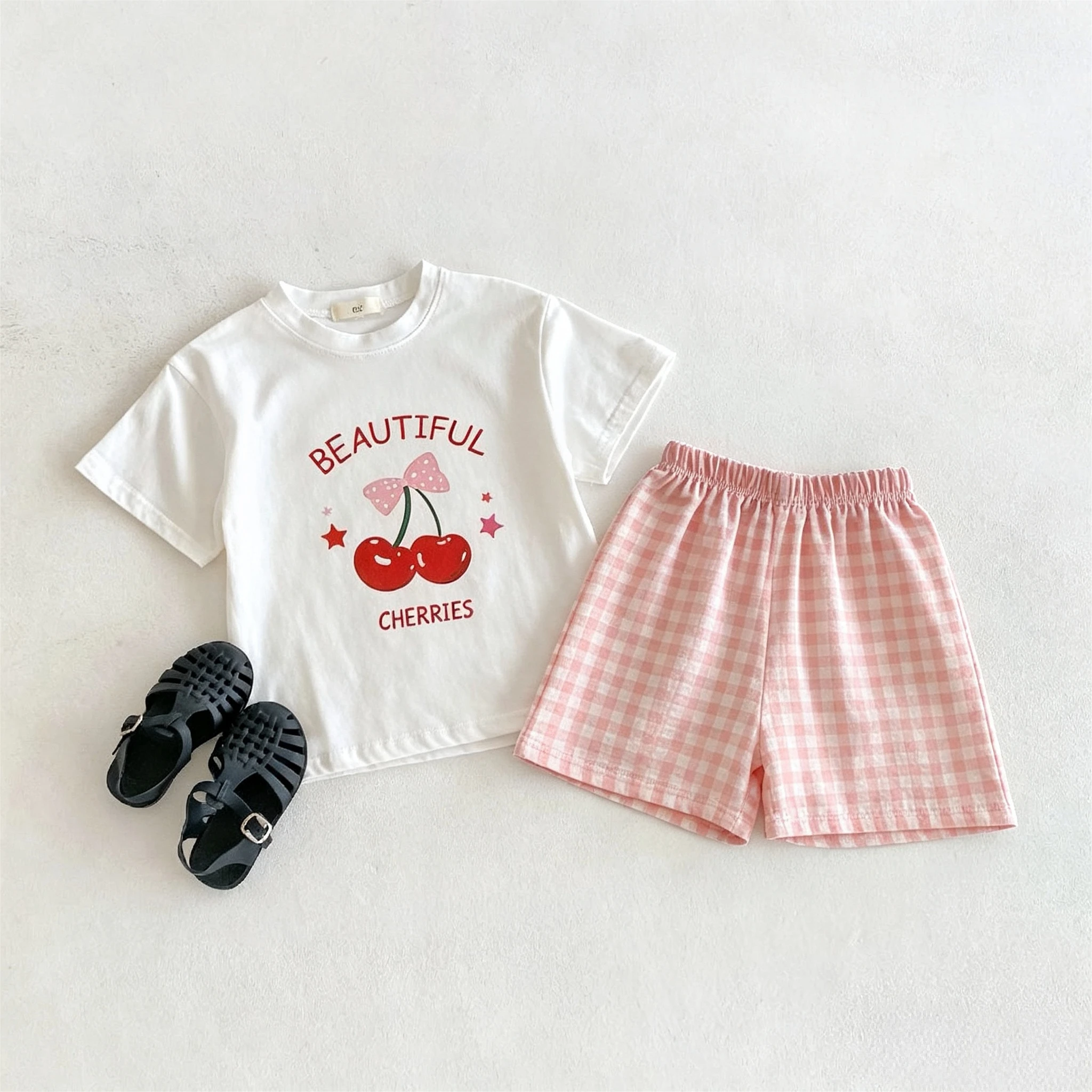 1-6 Age Kids Clothes Summer T-shirt + Plaid Shorts Two Piece Set Loose Casual Children's Tracksuits Baby Girl Boy Outfits Simple