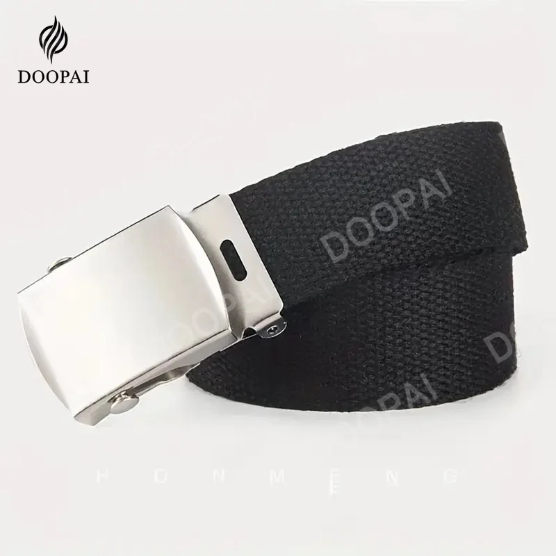 DOOPAI Men Belt Nylon Canvas Lazy People's Perforated Free Belt Universal Simple Perforated Jeans Belt Fashion Belt of Women