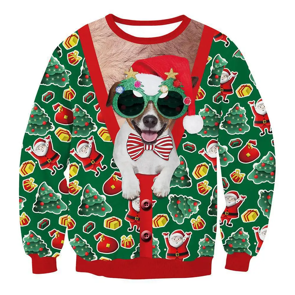 New European and American Christmas 3D printed animal kitten pattern men's round neck sweater couple outfit Christmas