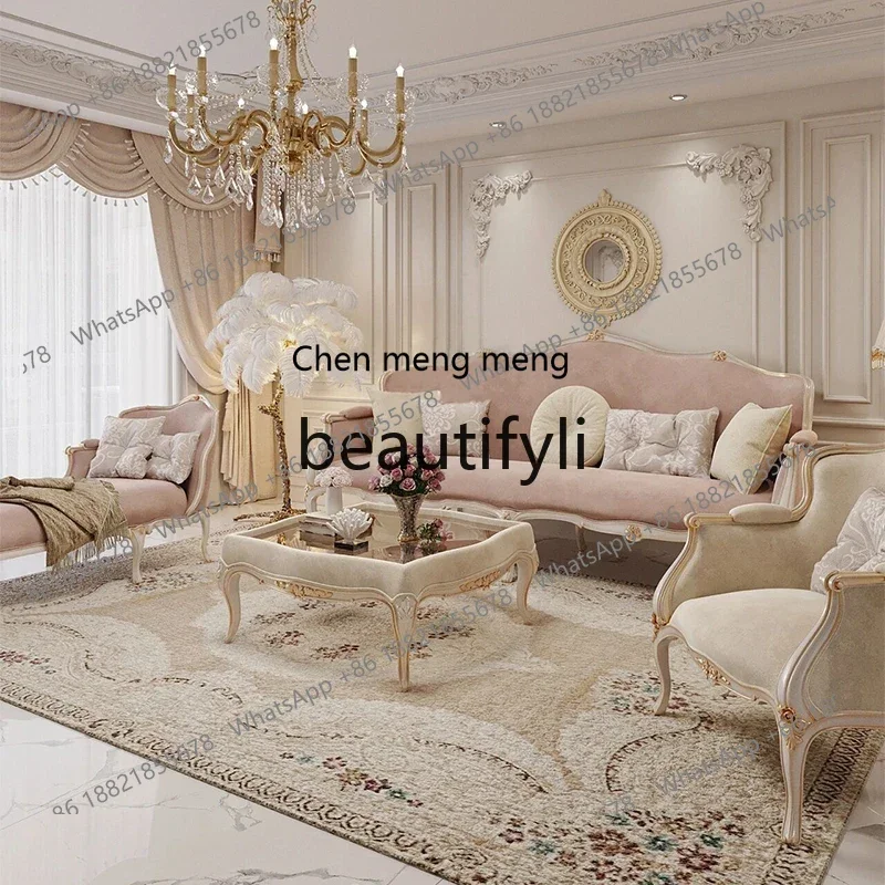 

M178 American country solid wood carving flower retro gold-painted single and double three-person sofa French court luxury, furn