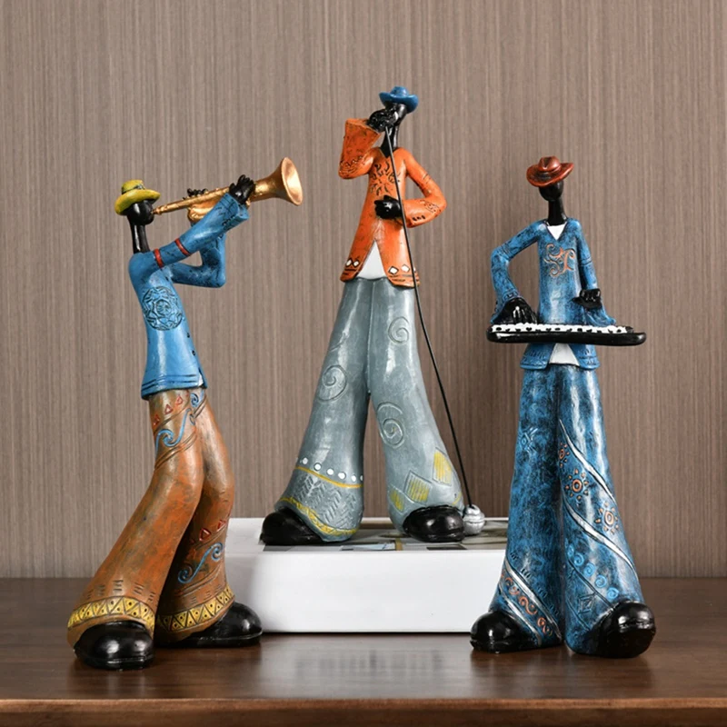 Jazzband Spieler Figuren Vintage Musiker Figur Harz Statuen Desktop Ornament Retro Skulptur Home Indoor Dekor