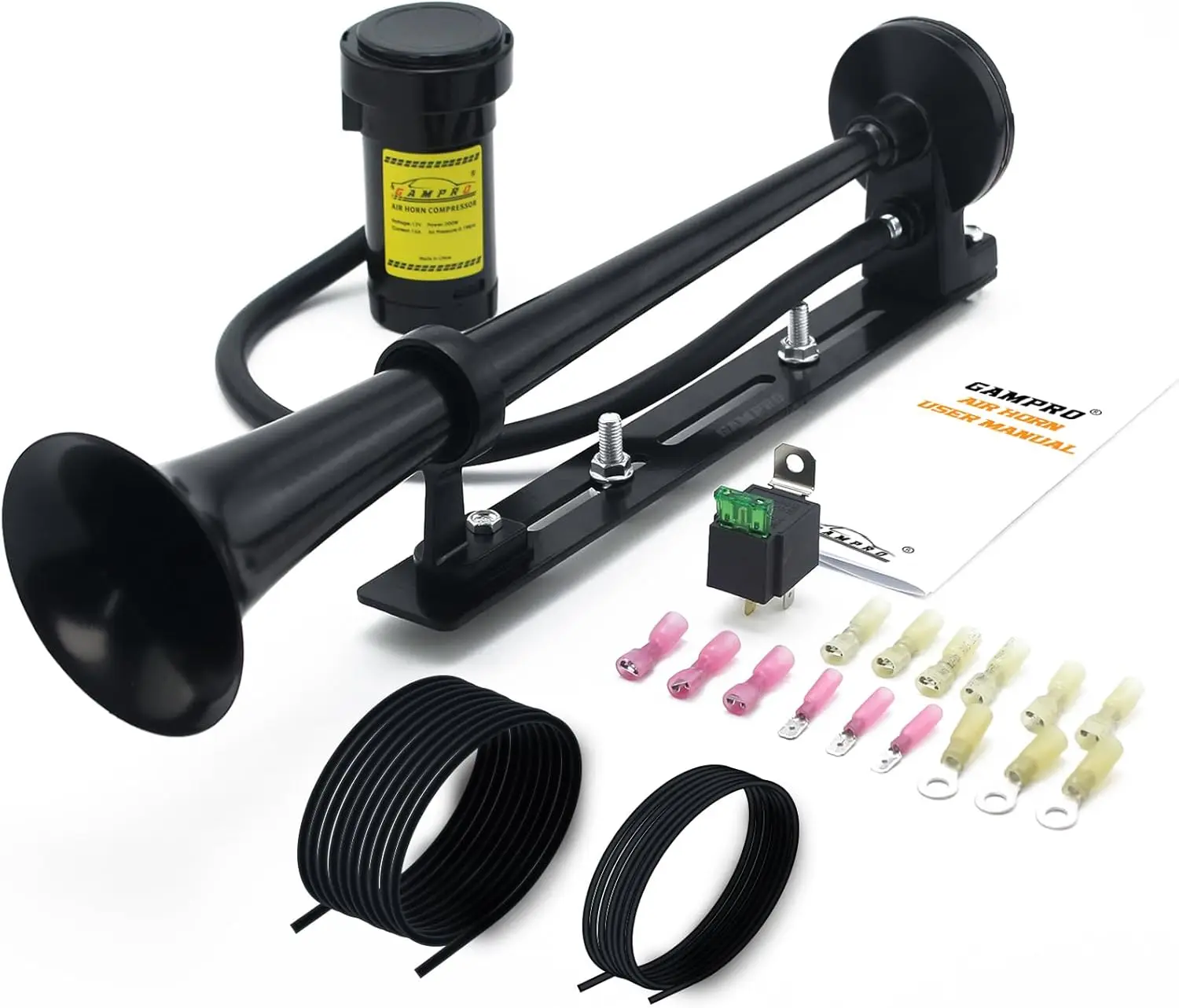 

Комплект пневматического гудка 12В 150ДБ с компрессором и кронштейном для грузовиков, легковых автомобилей, лодок - хромированное цинковое покрытие