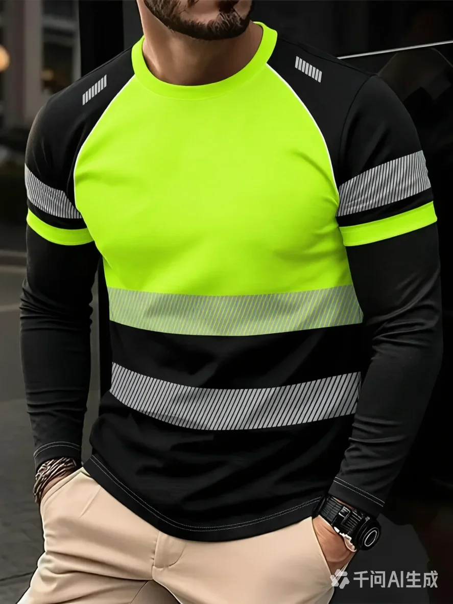 Men's and Women's Striped T-shirt Long-sleeved Work Tee 3D Print Quick-drying and Breathable Sports Shirt Y2K Family Matching