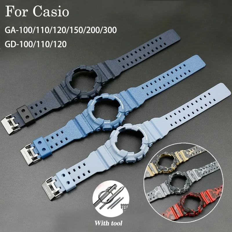 Resin Rubber Watch Band Case for Casioak GA-100 Watch and Case Fashion Sport watch Strap Case Set SportWaterproof Band Bracelet