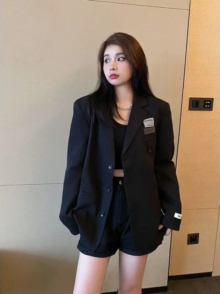Spring Autumn Preppy All Match Suit Coat Loose Solid Color Lapel Casual Buttons Outerwear Japanese Uniform Women Blazer Jacket