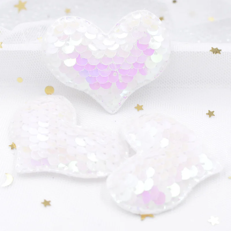 16Pcs Slap-up Glitter Paillette Padded Patches Heart Appliques for Craft Bag Clothes Sewing Supplies DIY Hair Bow Decoration